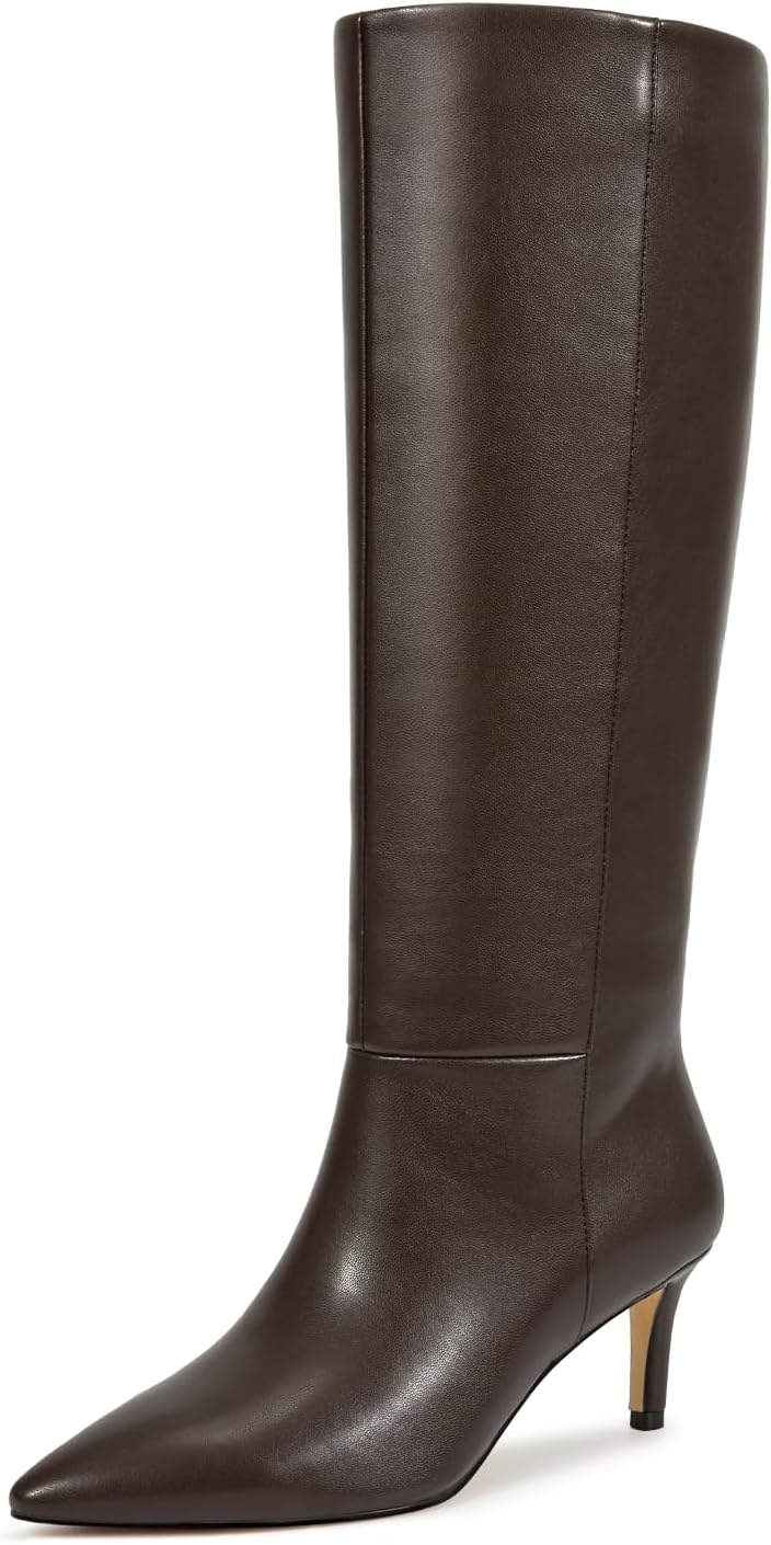 wetkiss Knee High Boots for Women - Pointed Toe Kitten Heel & Crocodile, Side Full Zipper for Easy Wear, All-Day Comfort Boots for Work, Party and Daily Chic Style