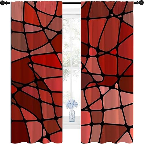Cortinas rojas para cocina, decoración de mosaicos de color rojo rosa, cortinas para puertas correderas, opacas, 55 pulgadas de ancho por 72