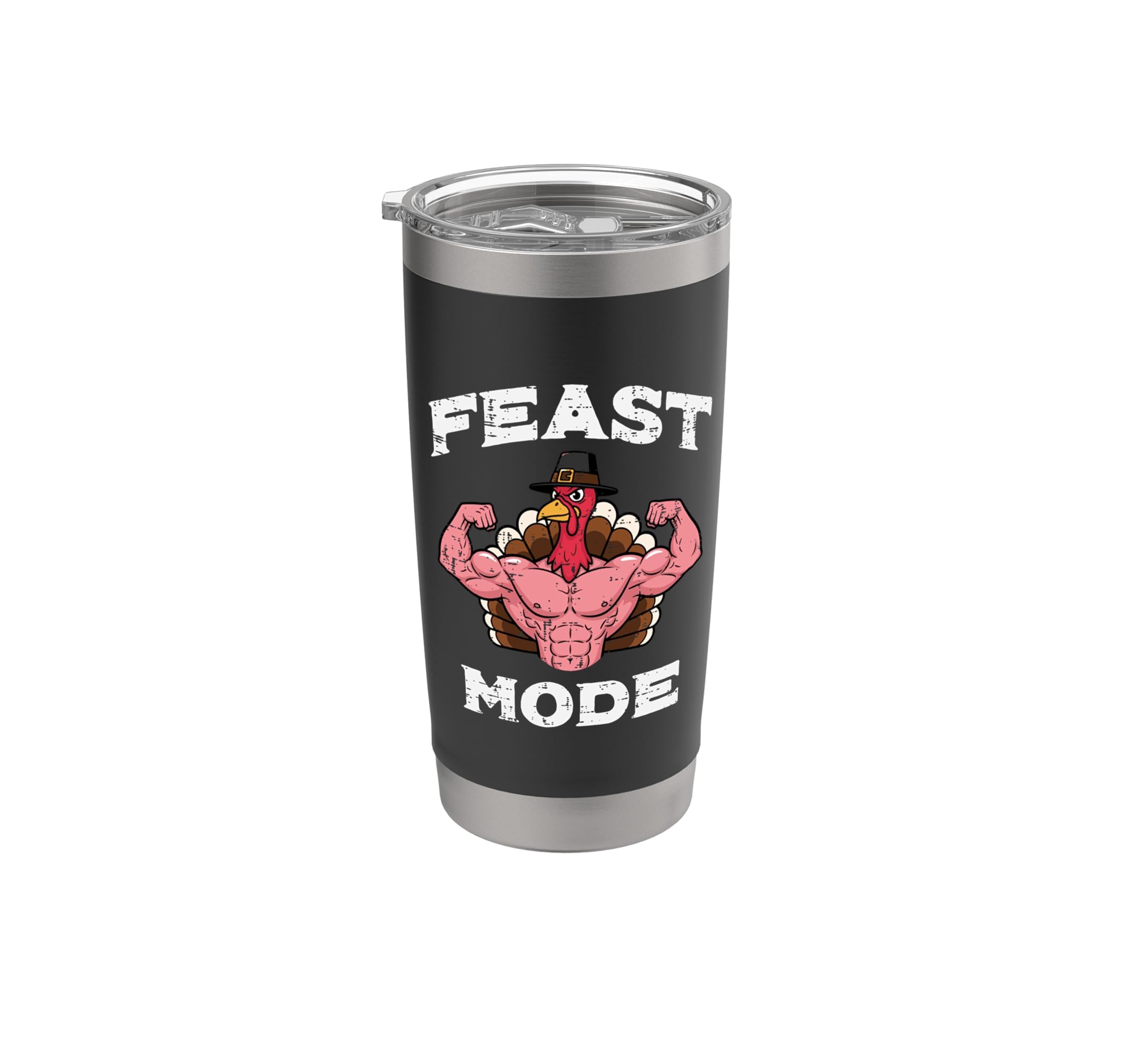 Thanksgiving Buff Turkey Feast Muscle Workout Gym Men Stainless Steel Insulated Tumbler Black 20 Ounces