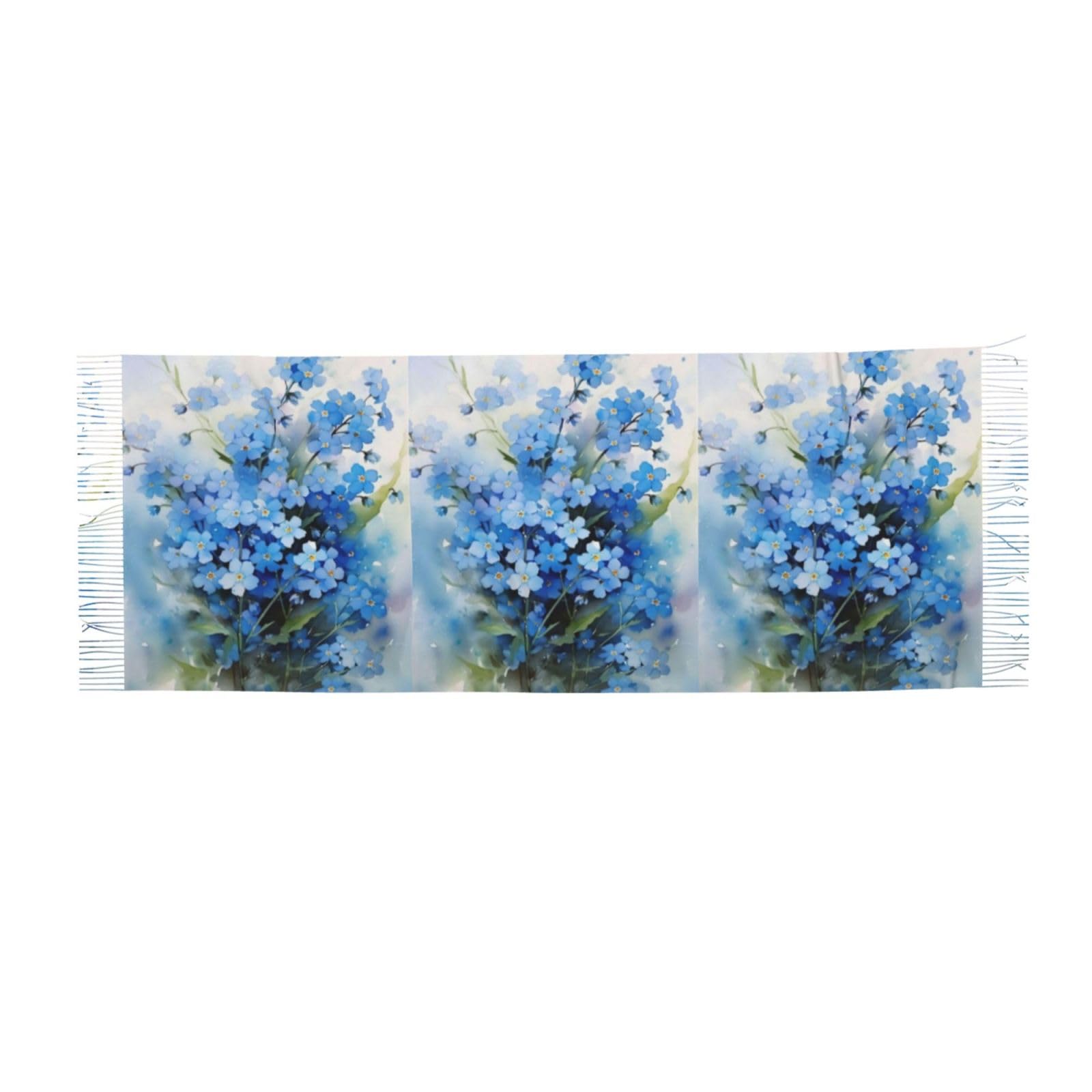 Poadnly Unisex As Picture Watercolor Forget Me Not Flowers, Large Soft Cashmere Feel Shawls Wraps Women Fringed Scarf Light Stole 196X68 Cm
