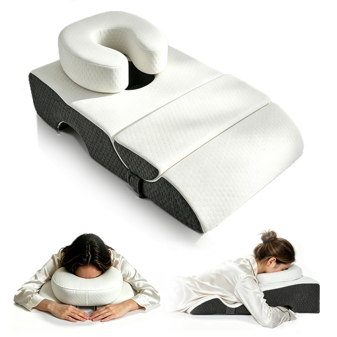 Cojín facial para dormir, cojín de masaje con agujero para la cabeza, 3 en 1, reposacabezas para cama con cojín extraíble en forma de U para el cuello y las piernas, cojín para dormir