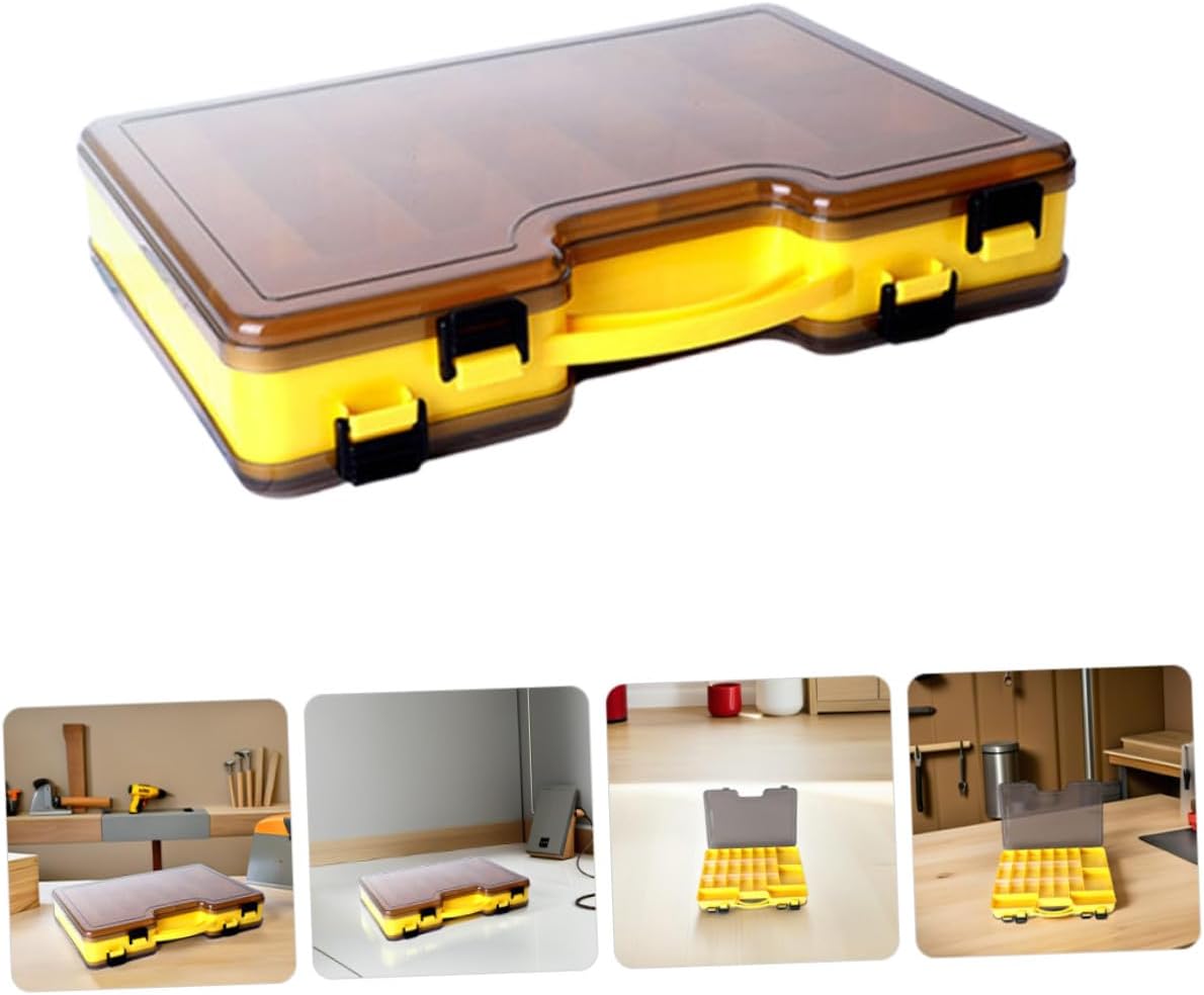 BESTonZON 2pcs Fishing Tackle Box Organizer with Compartments, Plastic Fishing Bait Container, Double-sided Lure Storage Case for Outdoor Anglers, 29cm X 19.4cm X 5.7cm Yellow