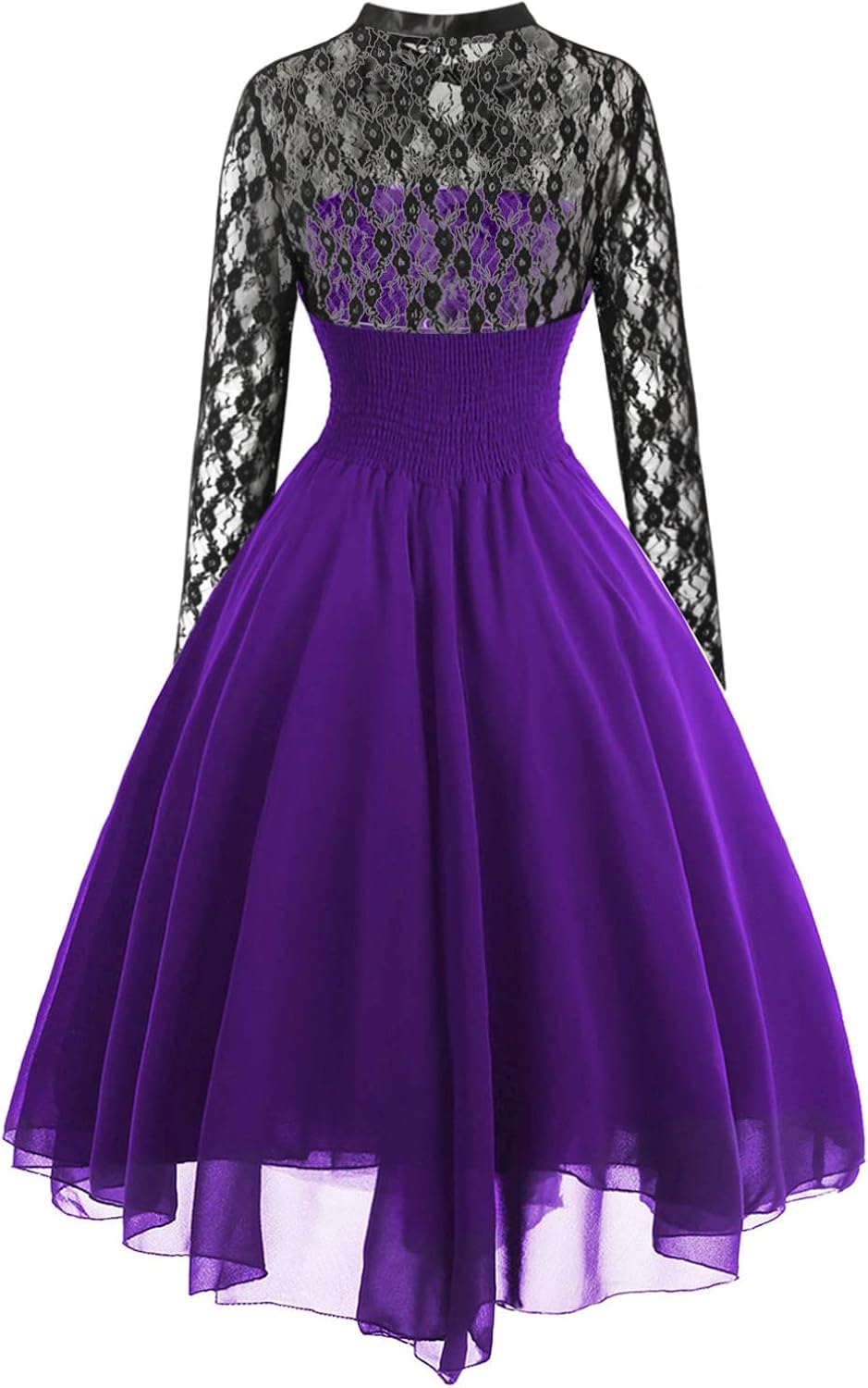 Miniatura 3 de Vestido gótico sin mangas para mujer con corsé halter de encaje swing vestido de cóctel formal Halloween punk hippie vestidos, Manga larga#púrpura