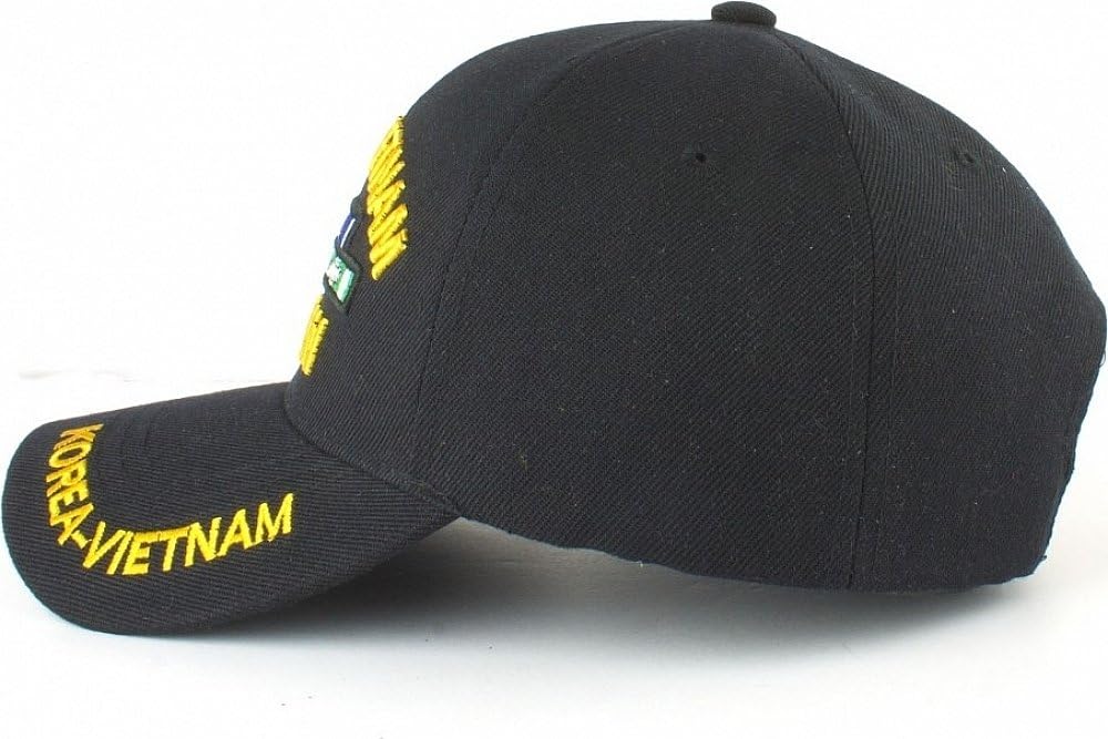Cultural Exchange Korea-Vietnam War Veteran Ribbon Shadow Mens Cap [Olive Green - Adjustable]