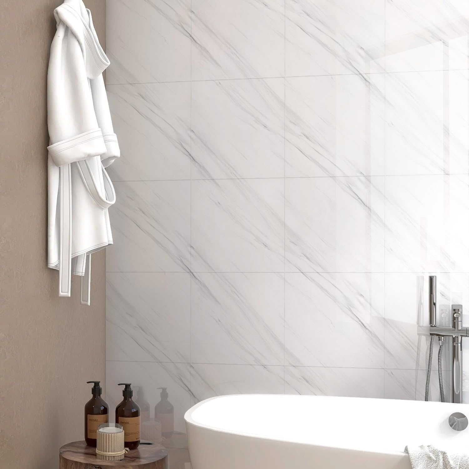 Shower Wall Panels Peel and Stick,Marble Wall Panels for Interior Decor,Backsplash Tile for Kitchen Showers Bathrooms Living Rooms 11.8"x11.8"in 10Pcs,White (Not Real Tile,9.7 Sq.ft)