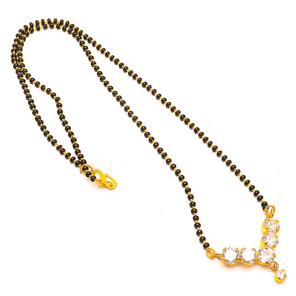 Jewar Mandi Mangalsutra Black Crystal Beads Chain Wedding Bridal Ad Cz Color Stones Two-Tone Silver Gold Plated Pendant Tanmaniyam Jewelry With Earrings For Women