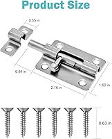 Vista 5 de Pestillos de bloqueo de puerta, paquete de 2 cerraduras de acero inoxidable grueso y resistente, cerradura de perno deslizante con acabado cepillado