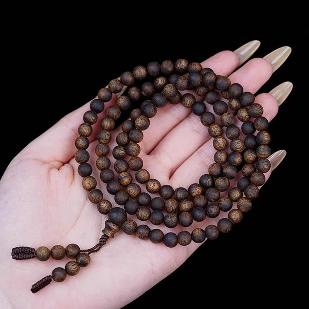 Pulsera de Cuentas de Madera de agar Natural Cuentas de oración de Madera Hechas a Mano con ricas líneas de Aceite y Aroma en Capas,6mm x 108 Beads