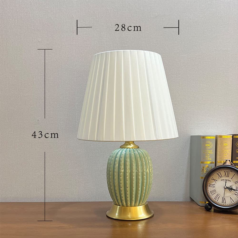 Mengjay Keramik Tischlampe Tischleuchte Nachttischlampe,Keramik Leichter Körper Tuch Lampenschirm Schlafzimmer Wohnzimmer Tischlampe Beleuchtung und Armaturen,Nachttisch Schreibtischleuchten (Grün)