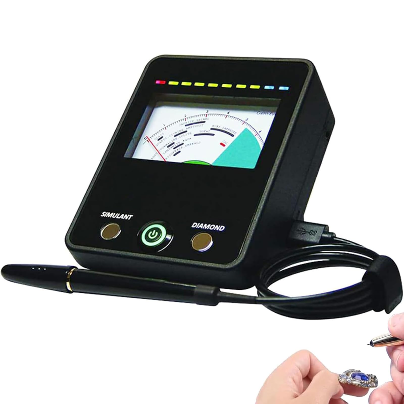 Profesjonalny tester diamentów, tester diamentów ze wskaźnikiem i lekkim światłem, minimalny pomiar 0,01 CT / automatyczna kalibracja, do diamentu, szafiru