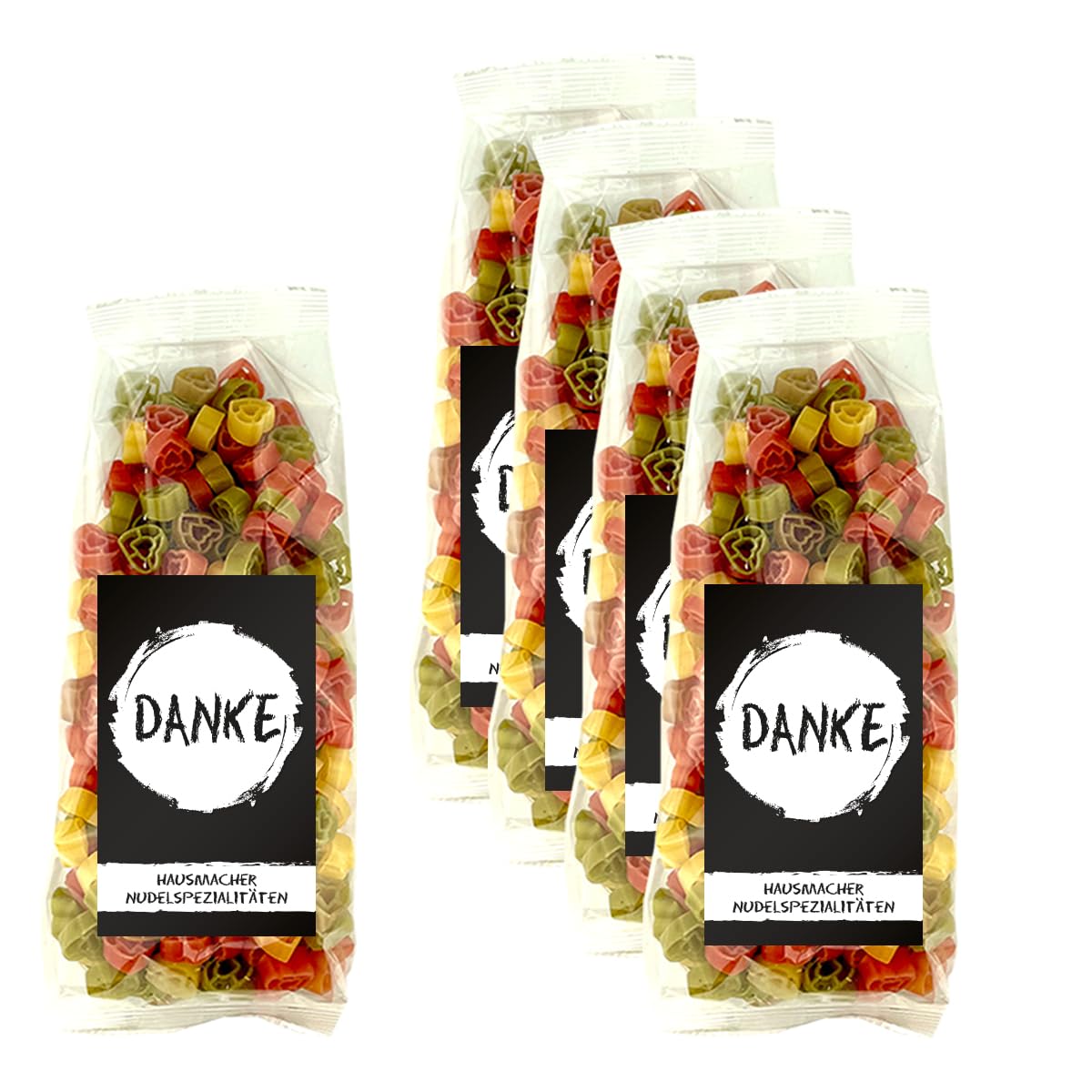5x 250 gr. Nudeln Motiv: Danke/Geschenk/Kundengeschenk/Gastgeschenk