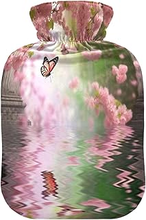 Wajiw Hot Water Bottle with Cover 2L Warm Water Bottle for Hot and Cold Compress Hot and Cold Therapies,Hand Feet Warmer,Pink Flowers and Butterflies