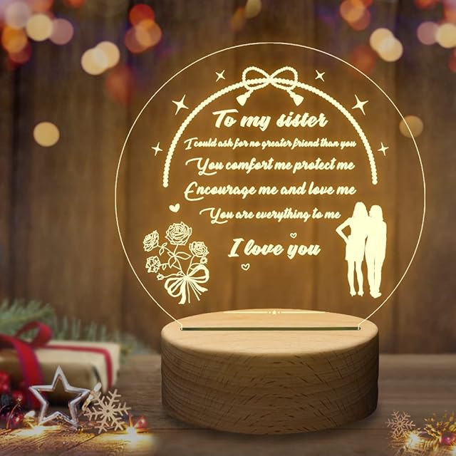 Birthday Gifts for Sister, Personalized Night Light Lamp, Colorful Table Lamp with Engraved Sayings for Sister Birthday, Graduation, Thanksgiving Day, Christmas