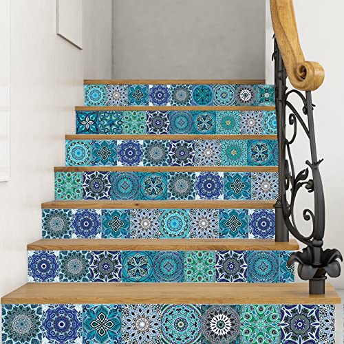 ANHUIB 18 Stück Bunt Fliesenaufkleber,Mosaik Küche Wandaufkleber,DIY Marokkanischer Fliesenfolie für Badezimmer,Wandfliese Aufkleber Fliesensticker,Wasserdicht Selbstklebende Treppenaufkleber,15×15CM