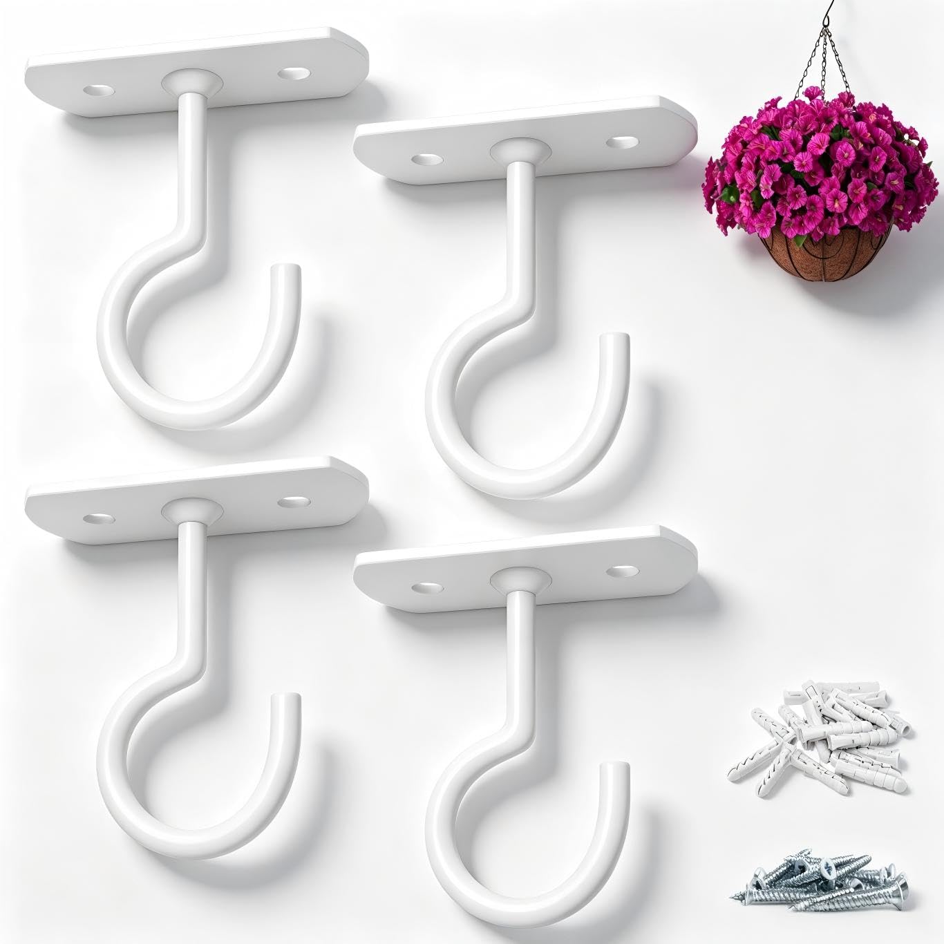 4Pack 2.5in Ceiling Hooks for Hanging Plants White