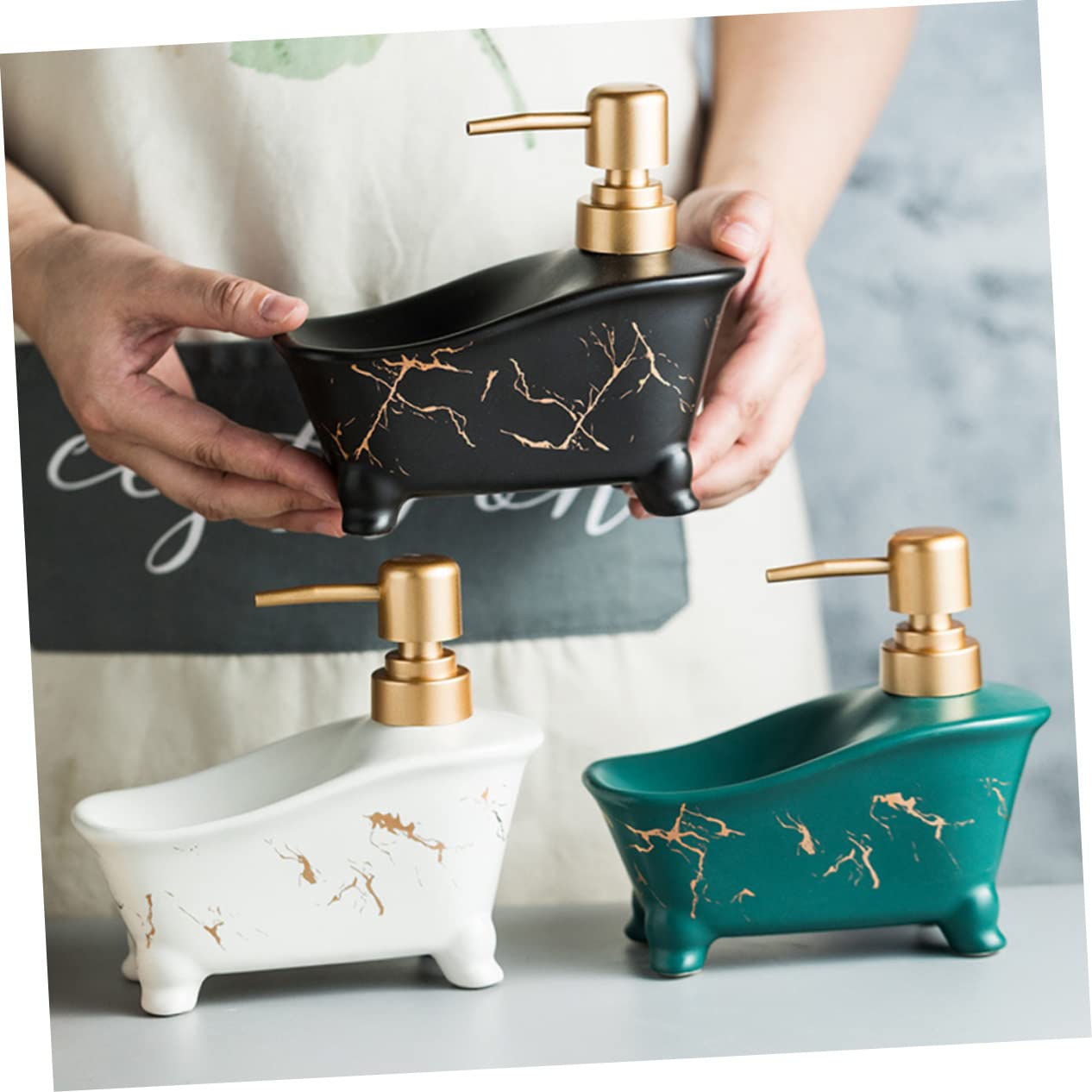 STOBAZA 1 Stück Ceramic Shampoo Dispenser für Badezimmer Eleganter Pumpspender Grün für Duschgel Lotion und Flüssigseife Wiederverwendbar und Nachfüllbar Einfacher Zugang zum Nachfüllen