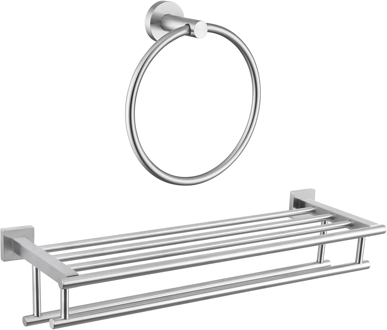 Angle Simple Towel Ring Bundle with 23.62” Bath Towel Rack (Brushed Nickel)