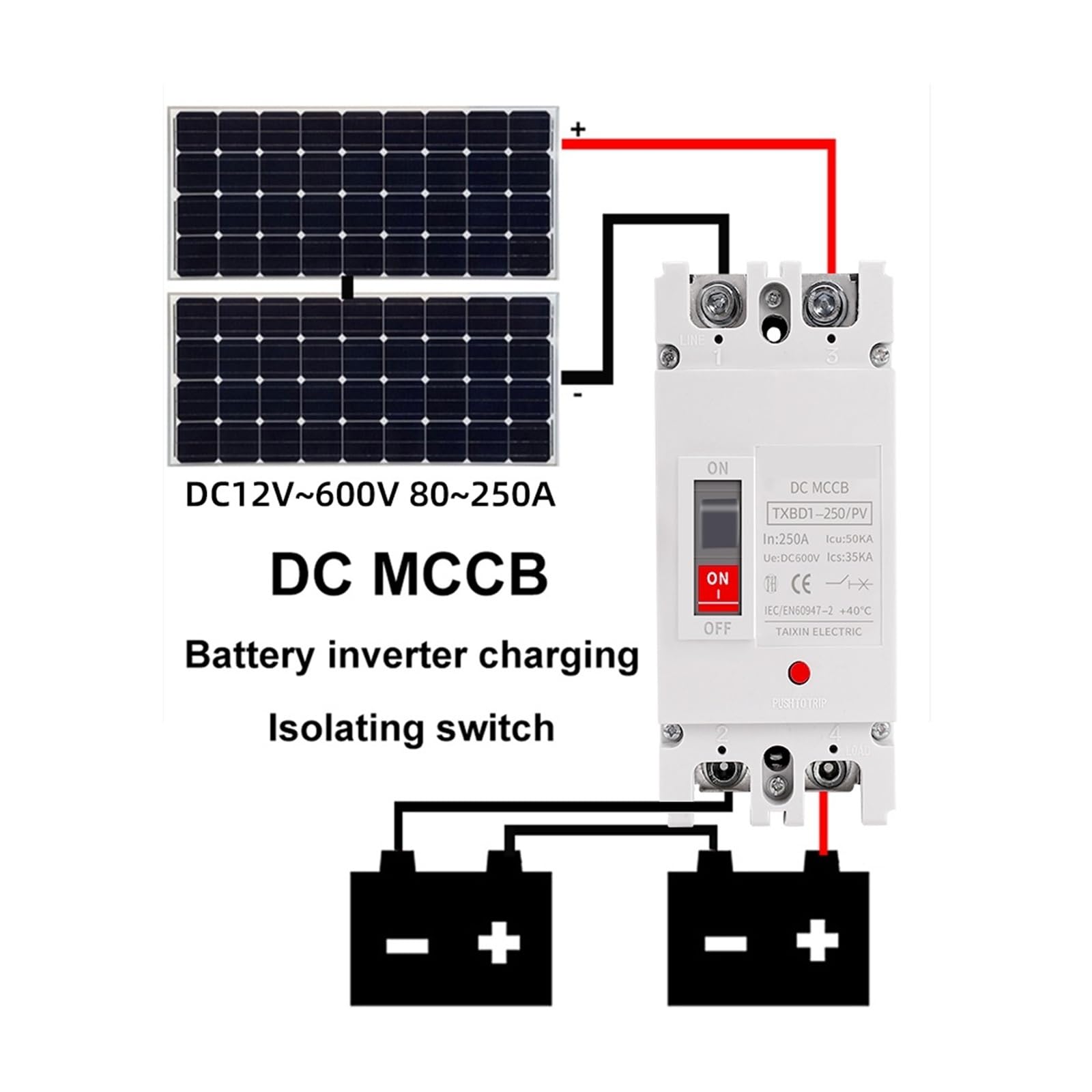 Custodia modellata DC Circuit Breaker MCCB Protezione da sovraccarico Interruttore di protezione Fotovoltaico PV 150A 250A Isolatore batteria(2P,160A)