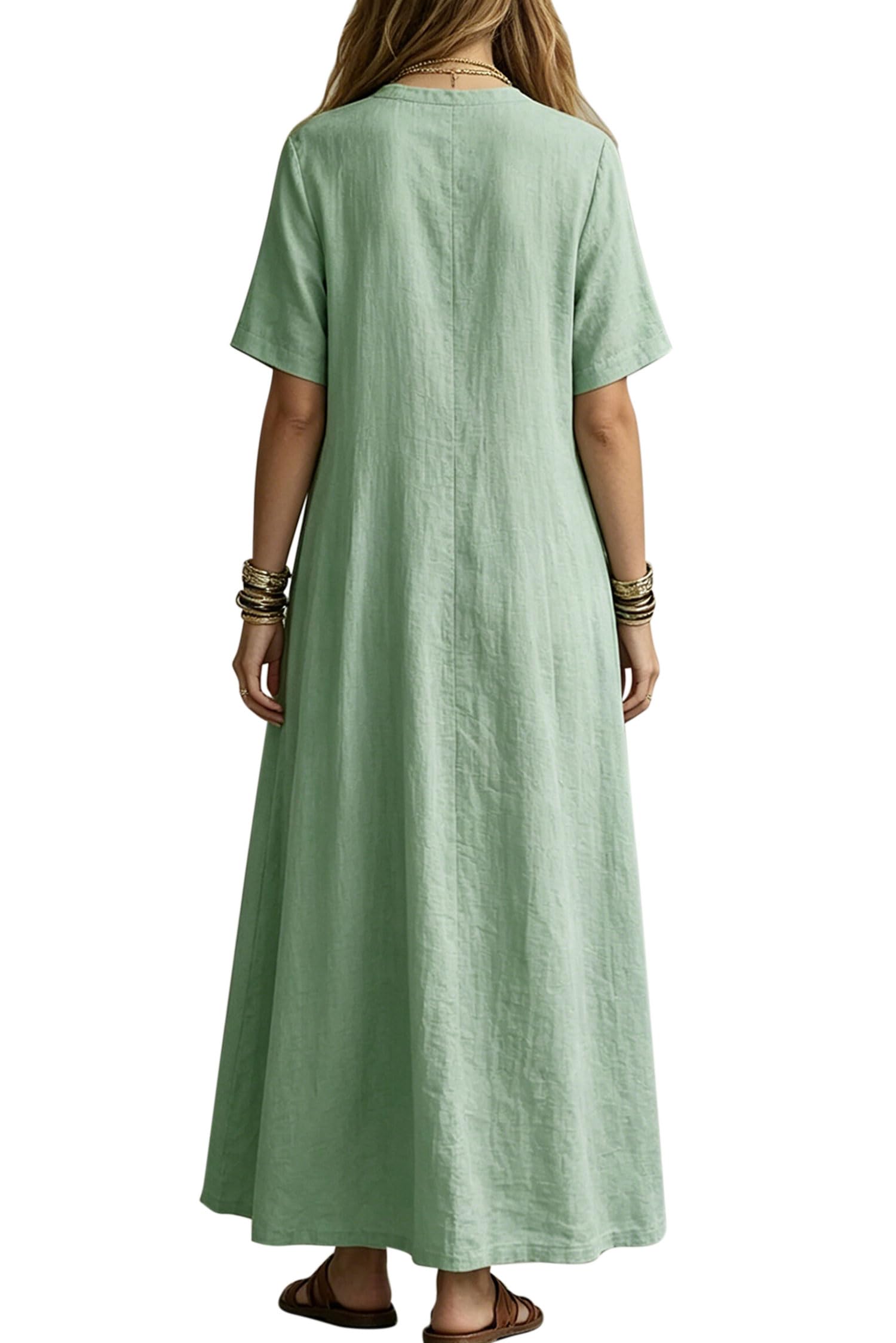 VEVESMUNDO Damen Leinenkleider Baumwolle Sommer Maxikleid
