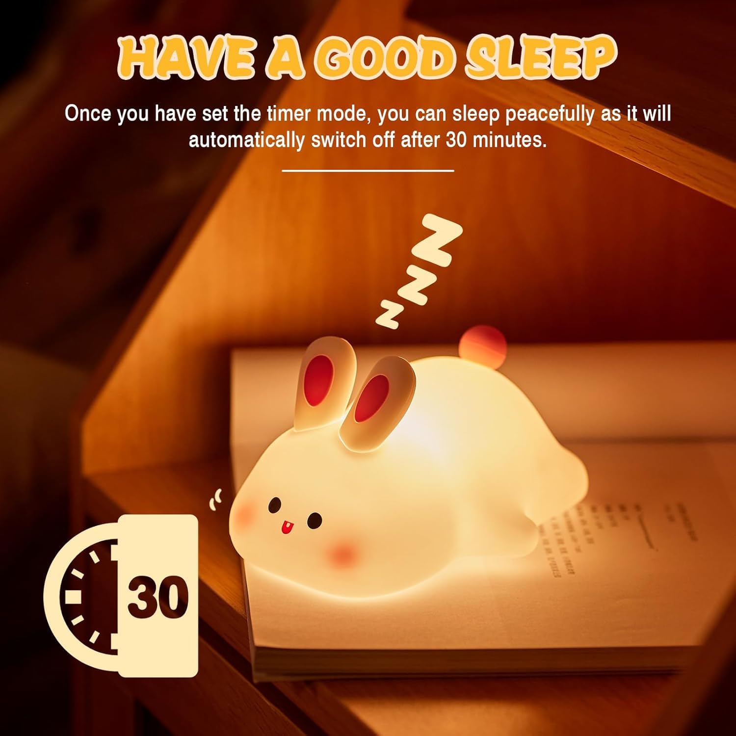 DEZICON Kids Night Light Silicone Rabbit Night Lamp Rechargeable Cute Lamp with 3 Level Brightness Kids Night Lights for Bedroom Baby Nursery and Study Desk Decorative Diwali Christmas Night Light 3