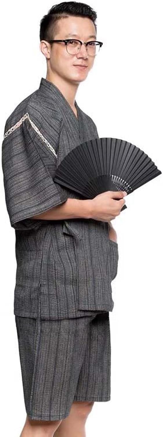 Men's Japanese Style Kimono Pajamas, Cotton Linen Top and Shorts Suit, Loungewear Beach Wear Spa Bathrobe for Summer Autumn Multicolor