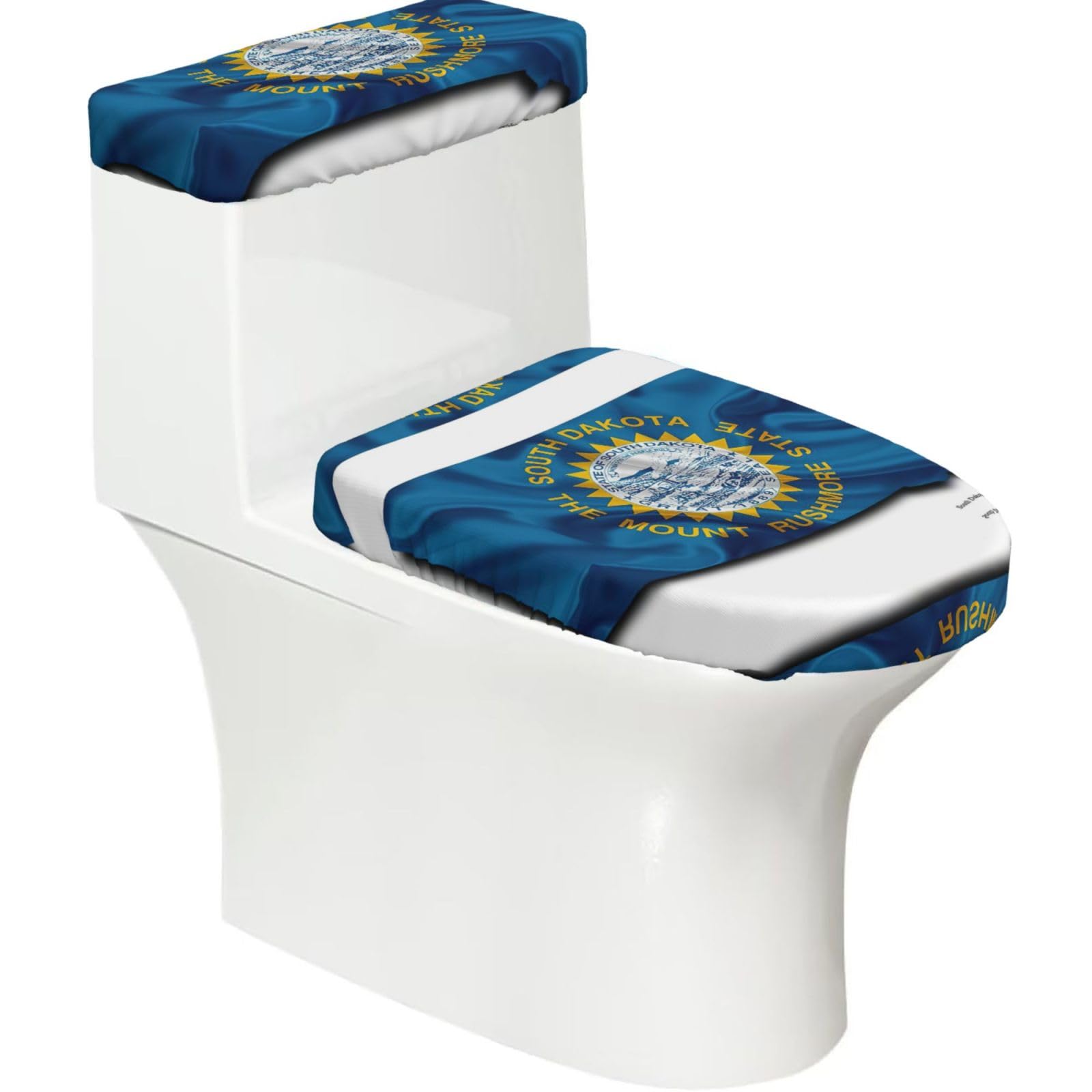 Flghjnbjn Black South Dakota Flag Map Printed Toilet Tank And Lid Cover Set Of 2 For Most Bathrooms, Fits Elongated Round Toilets