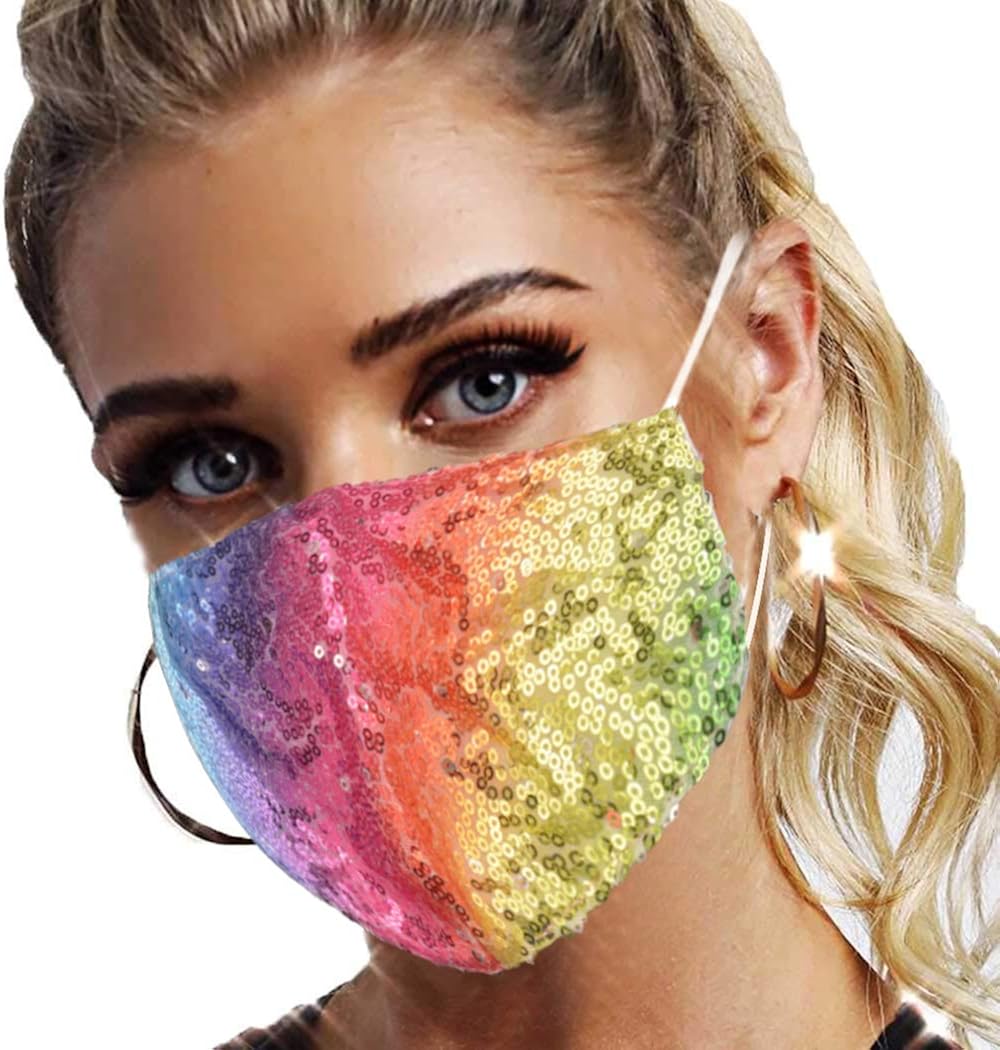Sparkly Glitter Face Mask, Halloween Party Nightclub Reusable Bling Cotton Mask for Women