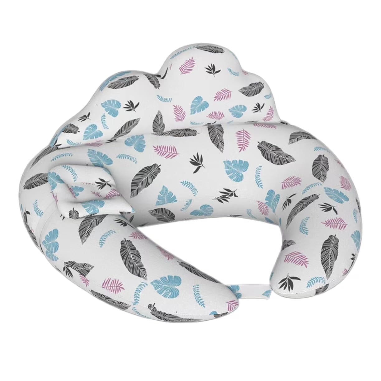 Coussin Allaitement avec Coussin pour BéBé et Sangles Amovibles Housse Coussin Allaitement avec Sangle Lombaire Réglable et Gaine Amovible Cadeau de Grossesse pour Maman (Les Feuilles)