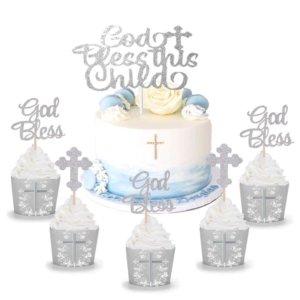 Buy JeVenis Set of 25 Silver Bless This Child Cake Topper Baptism