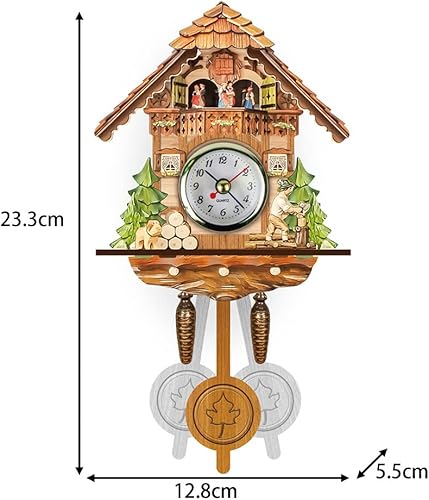 Miniatura 2 de Reloj de pared de madera, decoración de reloj pequeño, reloj en forma de cuco, péndulo antiguo tradicional con búho y péndulo, reloj colgante con