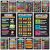 Decorably 15 Chalkboard Parts of Speech Grammar Posters for Classroom, 11x17in Educational, Matte-Laminated Decor - for School, Hallways, Bulletin Boards, Home Study Room