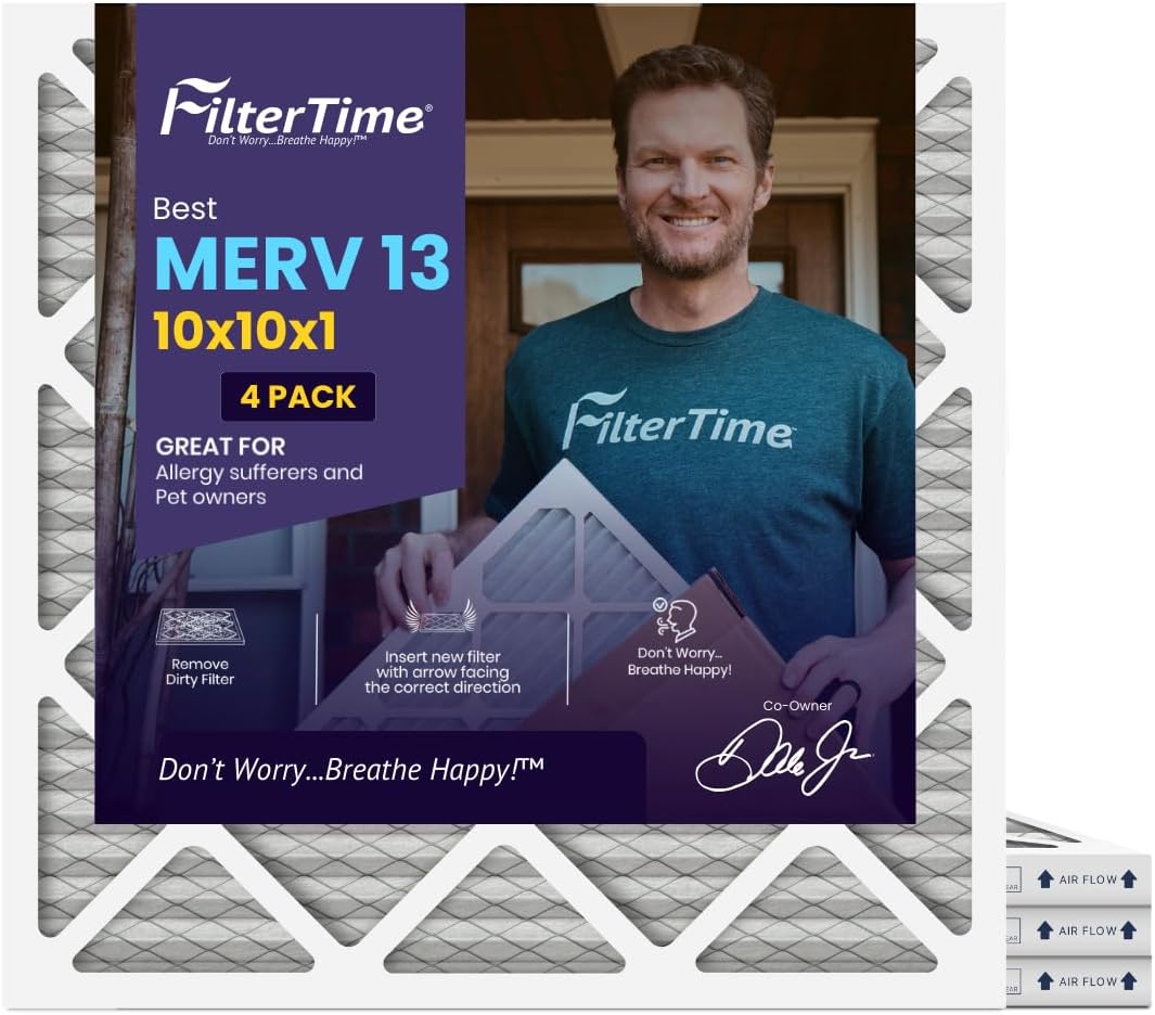 FilterTime 25x30x1 AC Furnace Air Filter, MERV 11, 4-Pack (exact dimensions 24.5 x 29.5 x 0.75), HVAC Air Filter Made in USA