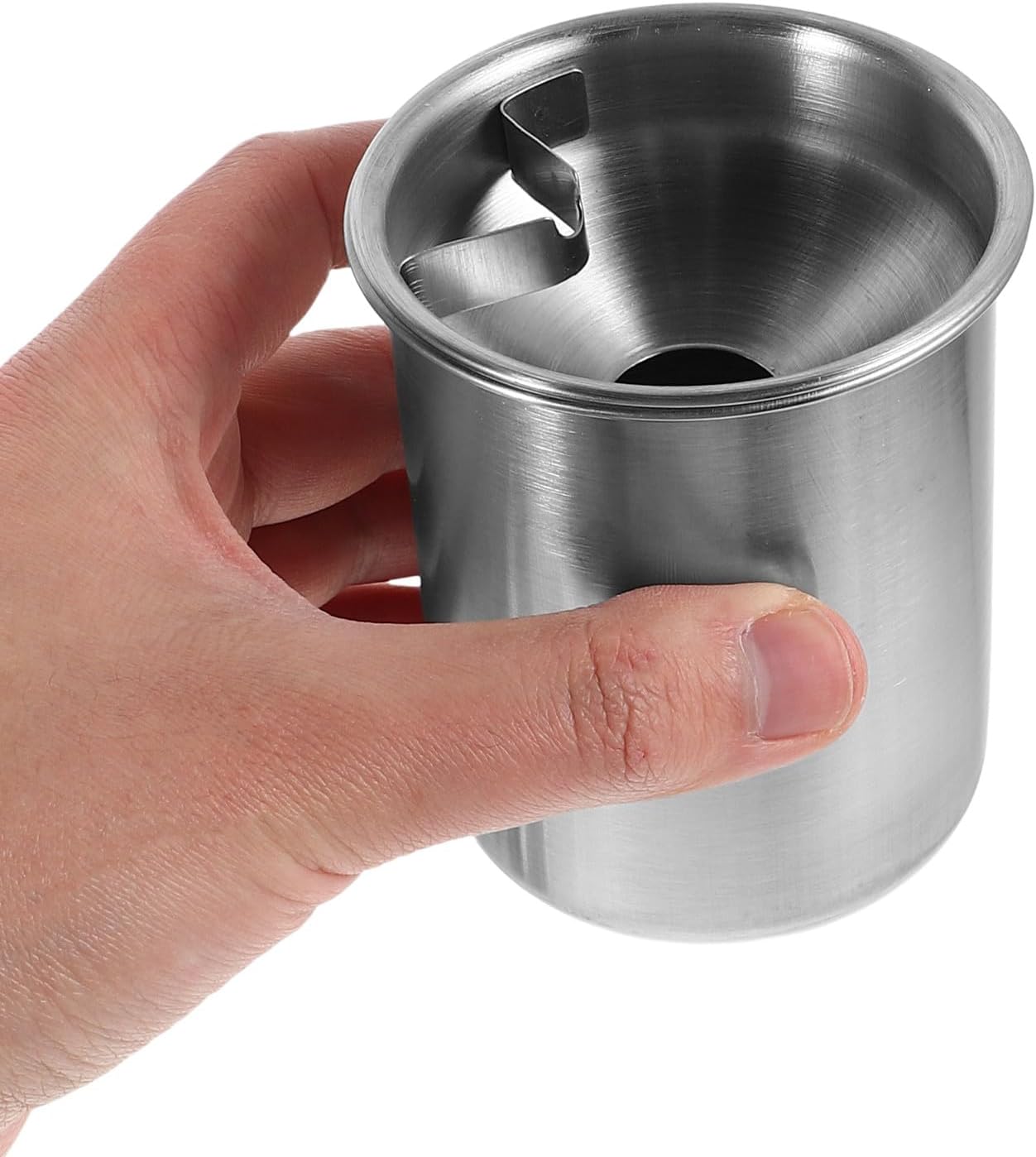 Car Ashtray with Lid Stainless Steel Smokeless Metal Ash Bucket Portable Travel Automotive Trash Can for Car Cup Holder Office Use Silver