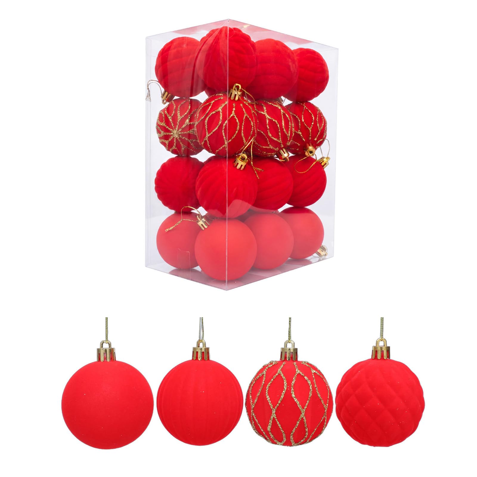 Mekalero 24Pcs Glittering Velvety Christmas Ball Decoration Shatterproof Christmas Baubles Ornament for Door Tree Wreath Mantels Multicolored Stone Pattern Globes
