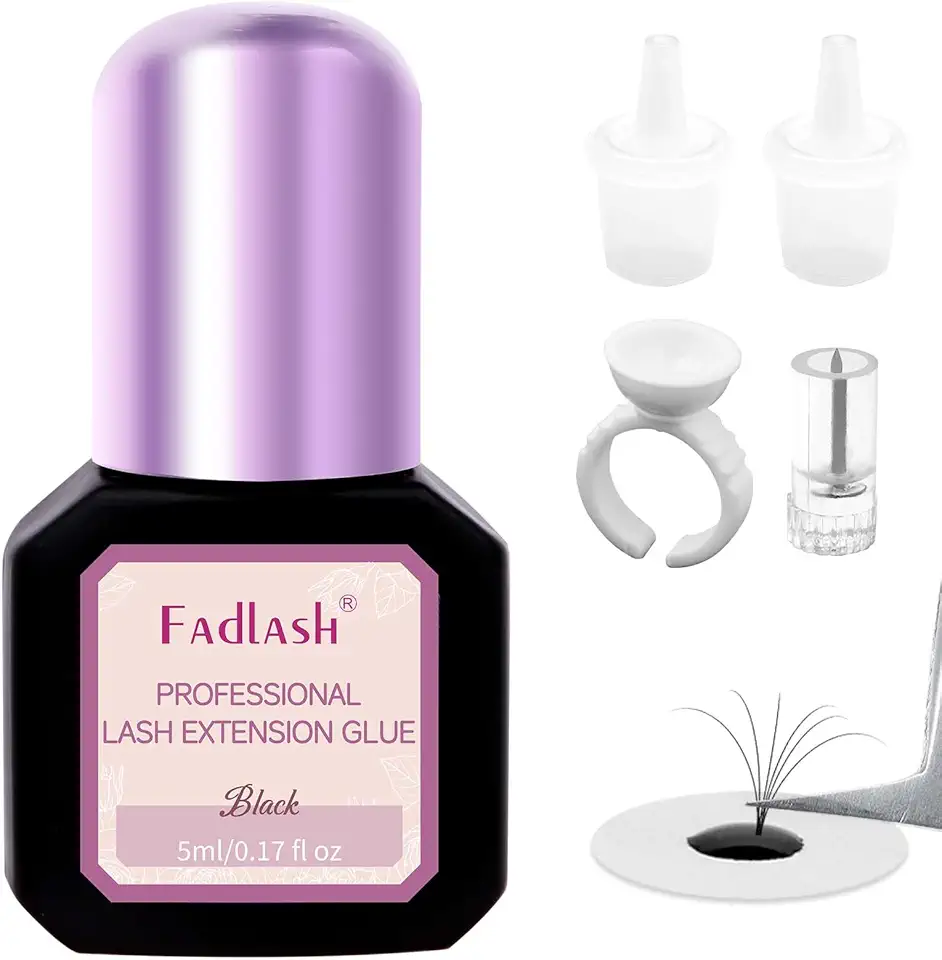 FADLASH Cola de extensão de cílios 0,5-1 seg seco/6-8 semanas retenção extra forte cola de cílios impermeável adesivo preto apenas para uso profissional (5ml)