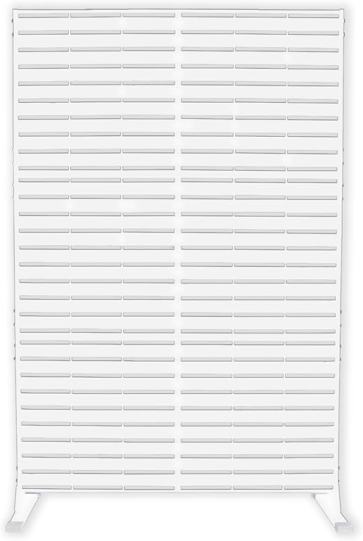 Kozyard Metal Privacy Screen 74" H x 47.2" W Decorative Outdoor Divider with Stand Panels Freestanding Screen Set for Deck Patio Balcony Garden Outdoor&Indoor (White/Horizontal Slat)