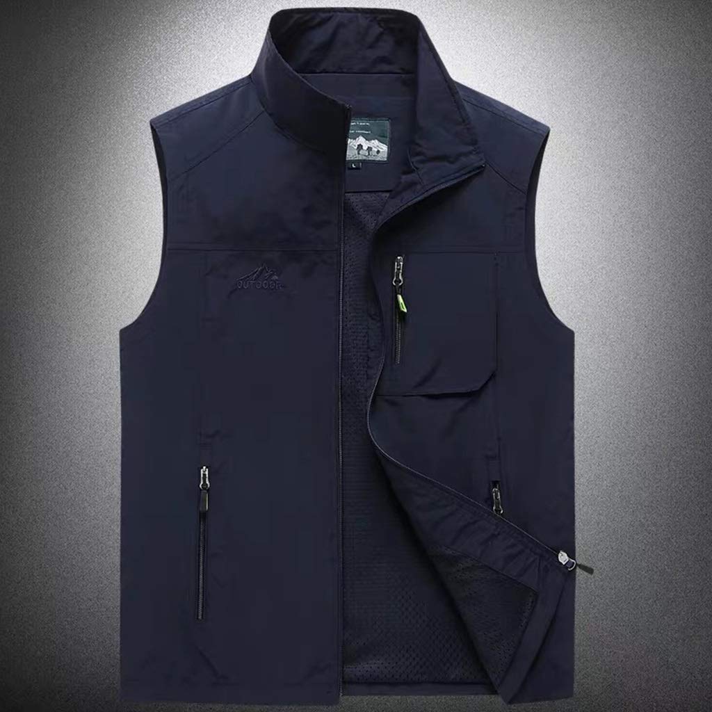 HXR 2019 Nieuwe vrijetijdsbesteding vest extra snelle droge mannen zomer dunne multi-pocket effen kleur mouwloze jas heren vest Bodywarmers (Color : Khaki, Size : XL
