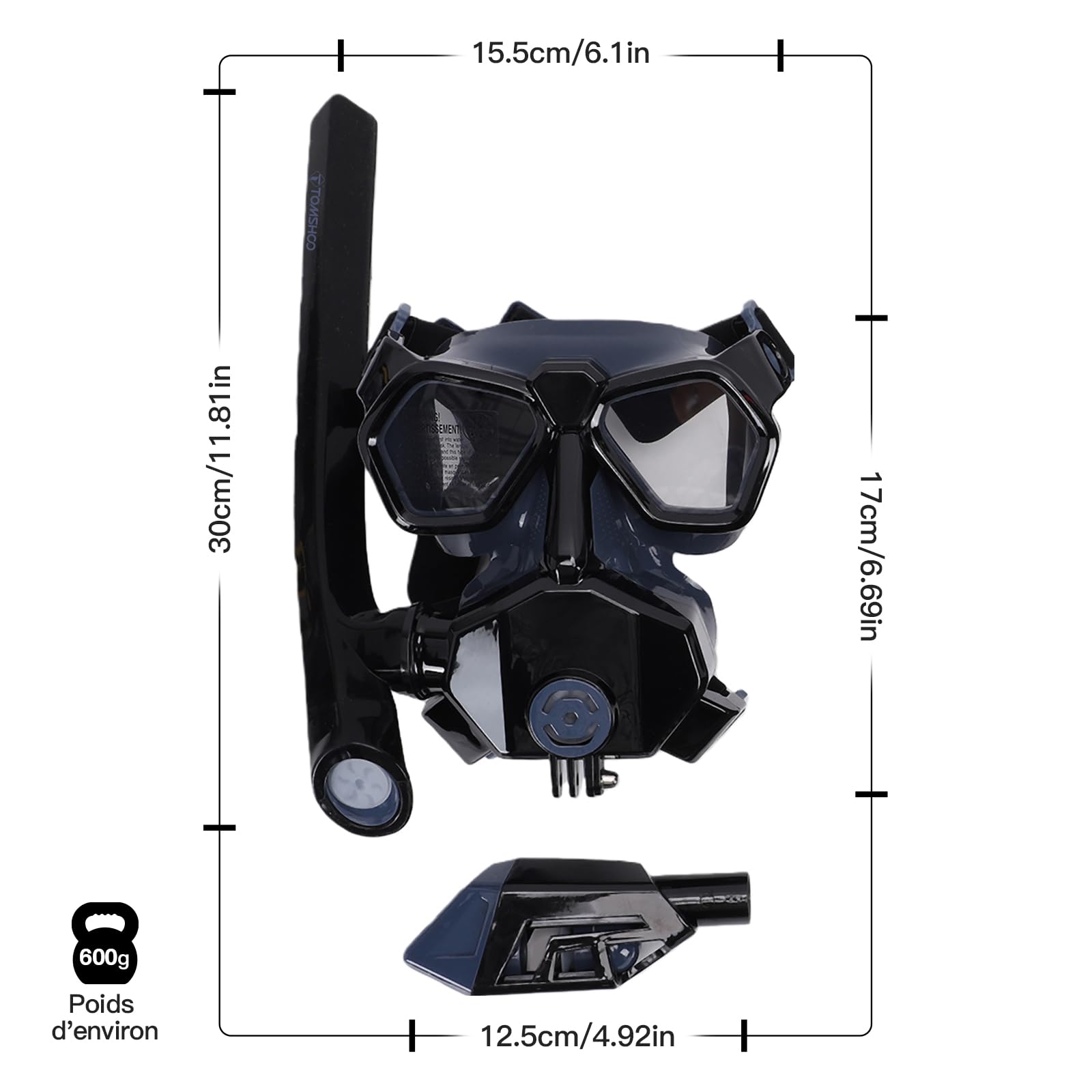 TOMSHOO Schnorchelset Erwachsene mit Verstellbare Taucherflossen, Schnorchelmaske mit Druckausgleich und Kamera-Halterung,180° Panoramablick Tauchmaske, Anti-Fog Anti-Leck aus Gehärtetem Glas