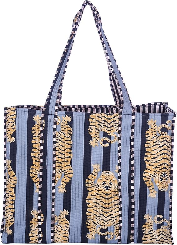 Bolsa Tote de algodón acolchada y hecha a mano, grande y reusable miniatura 1
