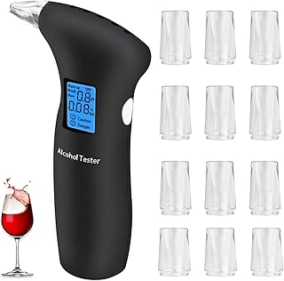 Xinlie Alcootest Ethylotest Electronique Portable Testeur D'alcool Éthylotest Electronique et 12 Embouchures Embout Buccal pour Testeur d'alcool Personnel pour Usage Domestique avec Écran Digital LCD