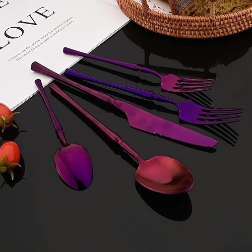 Miniatura 11 de JASHII Juego de cubiertos de 20 piezas con acabado satinado, juego de cubiertos de acero inoxidable 304, servicio para 4, tenedores de postre, juego