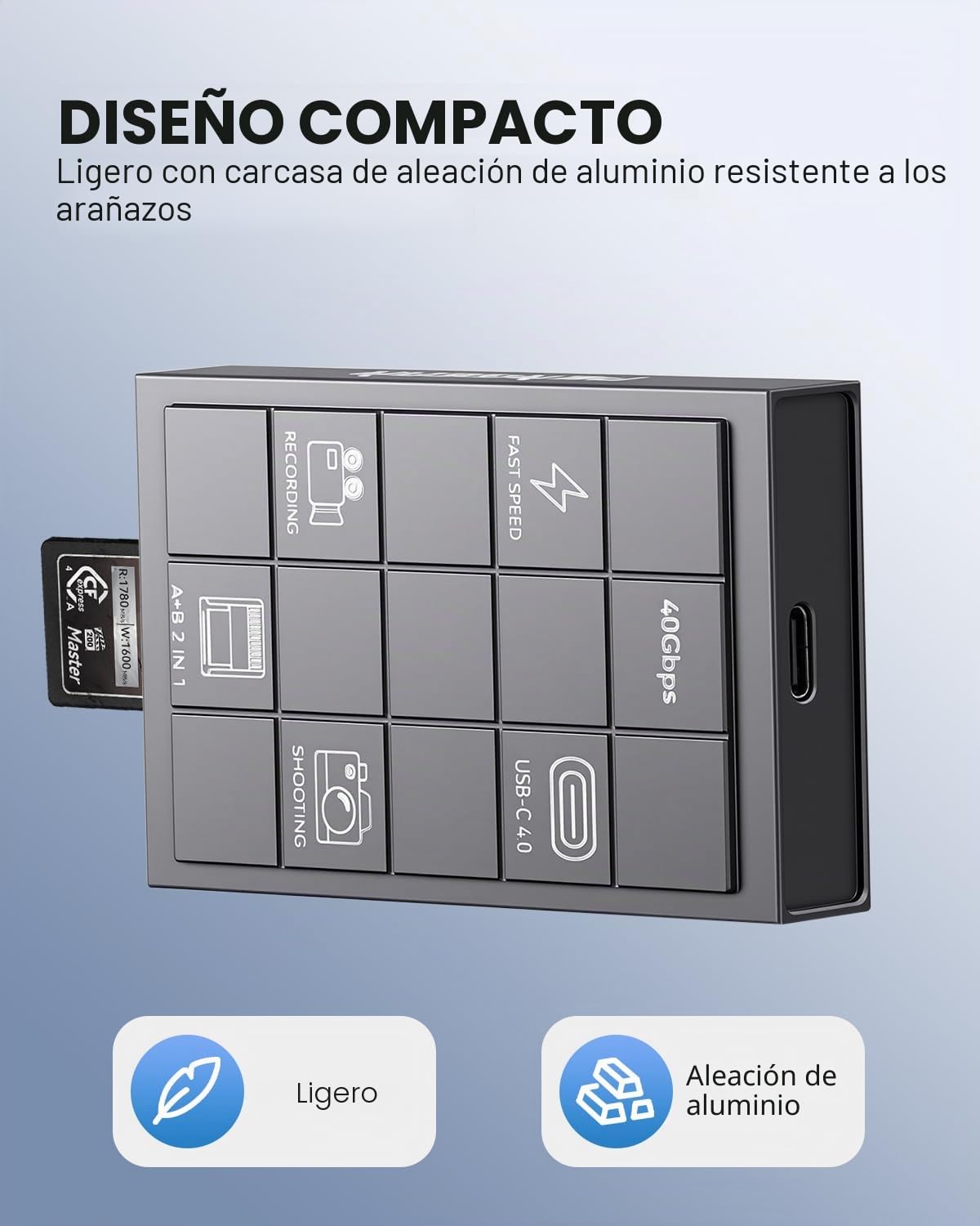 PERGEAR Lector de tarjetas profesional CFexpress 4.0 tipo A, USB tipo C 40 Gbps, tipo C a CFexpress tipo A+B 2 en 1, transferencia de alta velocidad para Windows/Mac/Linux/Android/iPad