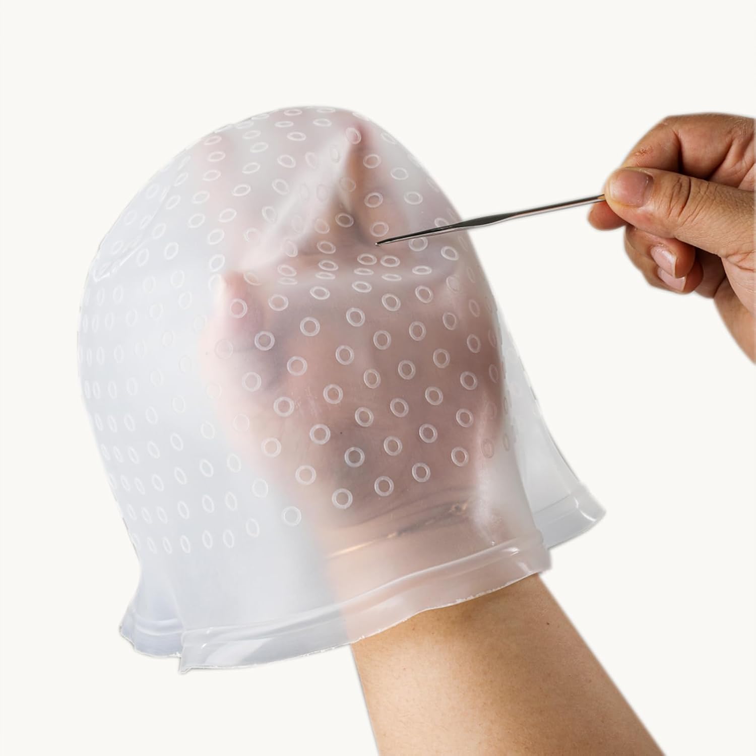 Silicone Highlight Hair Cap with Needle, Professional Reusable Highlighting Cap with Hooks for Hair Salon Dyeing image 2