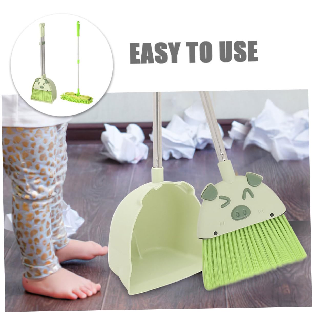 Giocattolo Scopa Paletta e Mop per Materiali Sicuri in Plastica e Acciaio Inossidabile Design Cartoon Leggero e Facile da Usare Regalo Educativo per Pulizia e Coordinazione