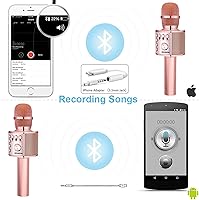 Vista 4 de BONAOK - Micrófono inalámbrico Bluetooth para karaoke, 3 en 1; máquina altavoz con micrófono portátil de mano para todos los teléfonos inteligentes