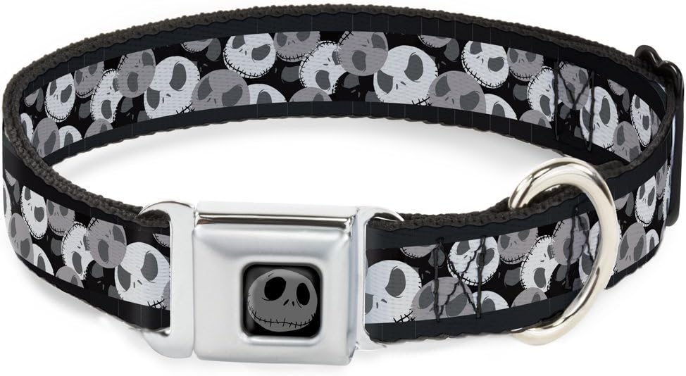 Buckle-Down Dog Collar Seatbelt Buckle Nightmare Before Christmas Jack Expression Stack Black Grays, Multicolor, 1.5"" Wide - fits 18-32"" Neck - Large (DC-WDY347-WL)