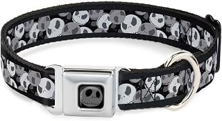 Buckle-Down Dog Collar Seatbelt Buckle Nightmare Before Christmas Jack Expression Stack Black Grays, Multicolor, 1.5"" Wide - fits 18-32"" Neck - Large (DC-WDY347-WL)