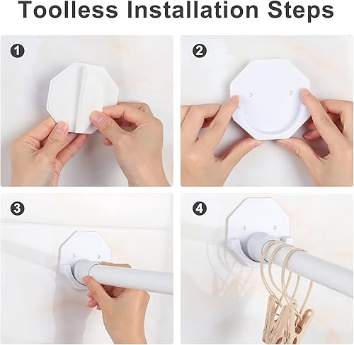 Miniatura 3 de Soporte adhesivo para barra de cortina de ducha, paquete de 2 retenedores de montaje para barra de ducha, soportes de barra de ducha fáciles de