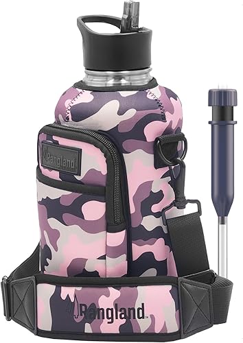 Miniatura 8 de Botella de agua filtrada de 64 onzas para mujer con bolsa cruzada, tapa de popote deportiva, filtro de carbono, funda de neopreno con correa para el