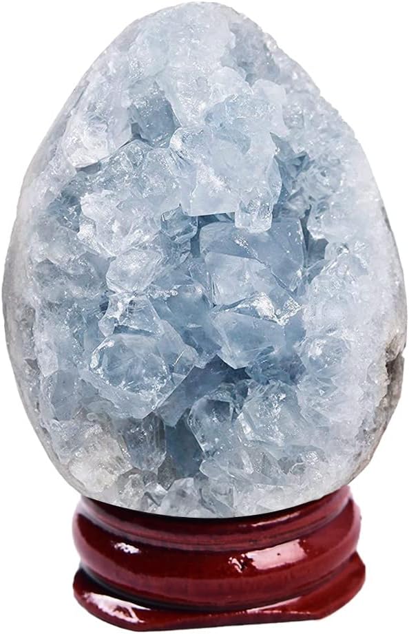 AMOYSTONE Crystal Decorative Easter Eggs 2-2.5" Natural Blue Celestite Egg Sphere Carved for Healing Reiki, Meditation Home Decor, Gardening Decor